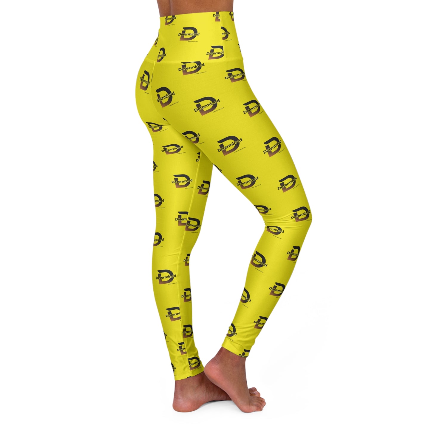 Determined Yellow High-Waisted Yoga Leggings — All-Over Print