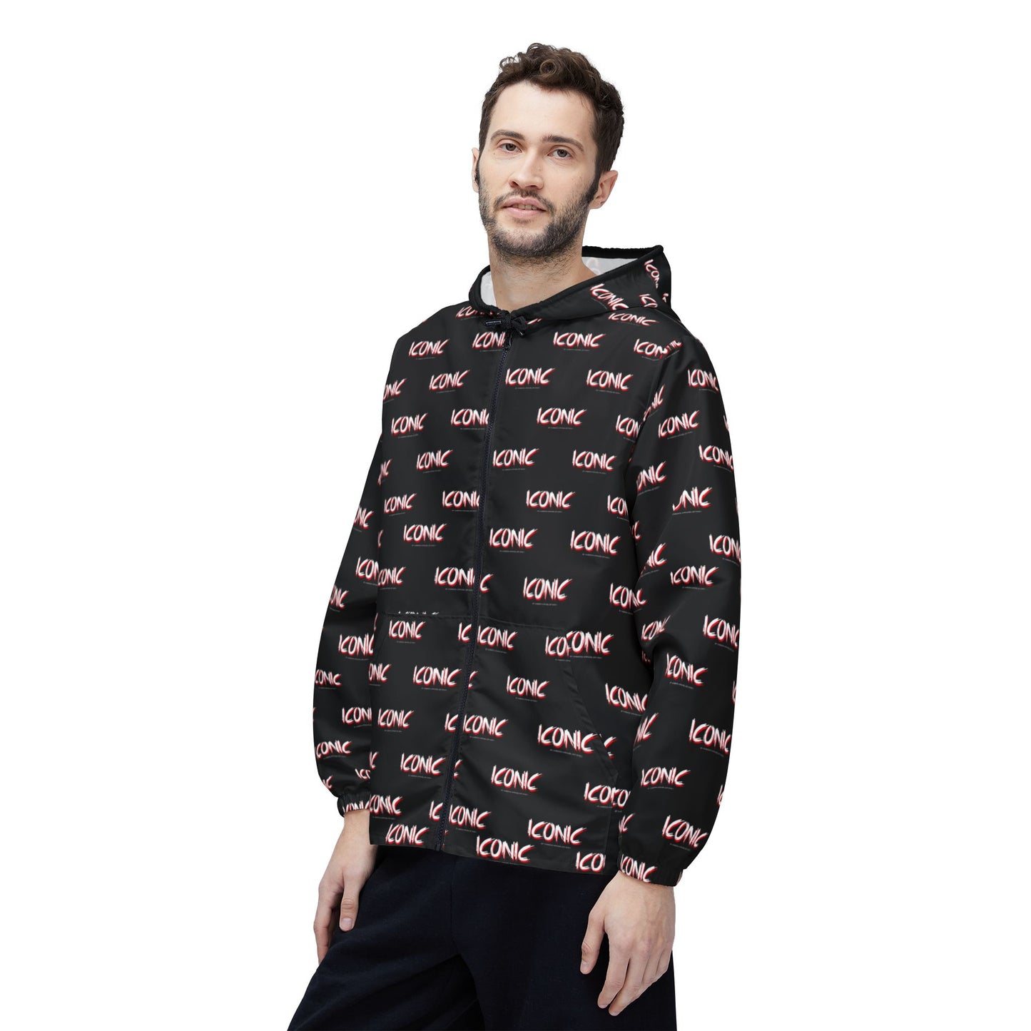 ICONIC repeat logo Windbreaker Jacket | all-over print Black