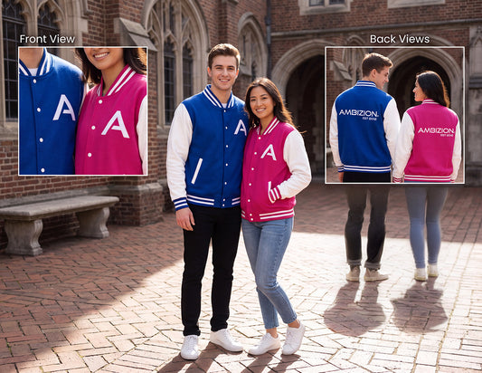 Ambizion Apparel Signature Red Logo Letterman Jacket | Black White Varsity Jacket