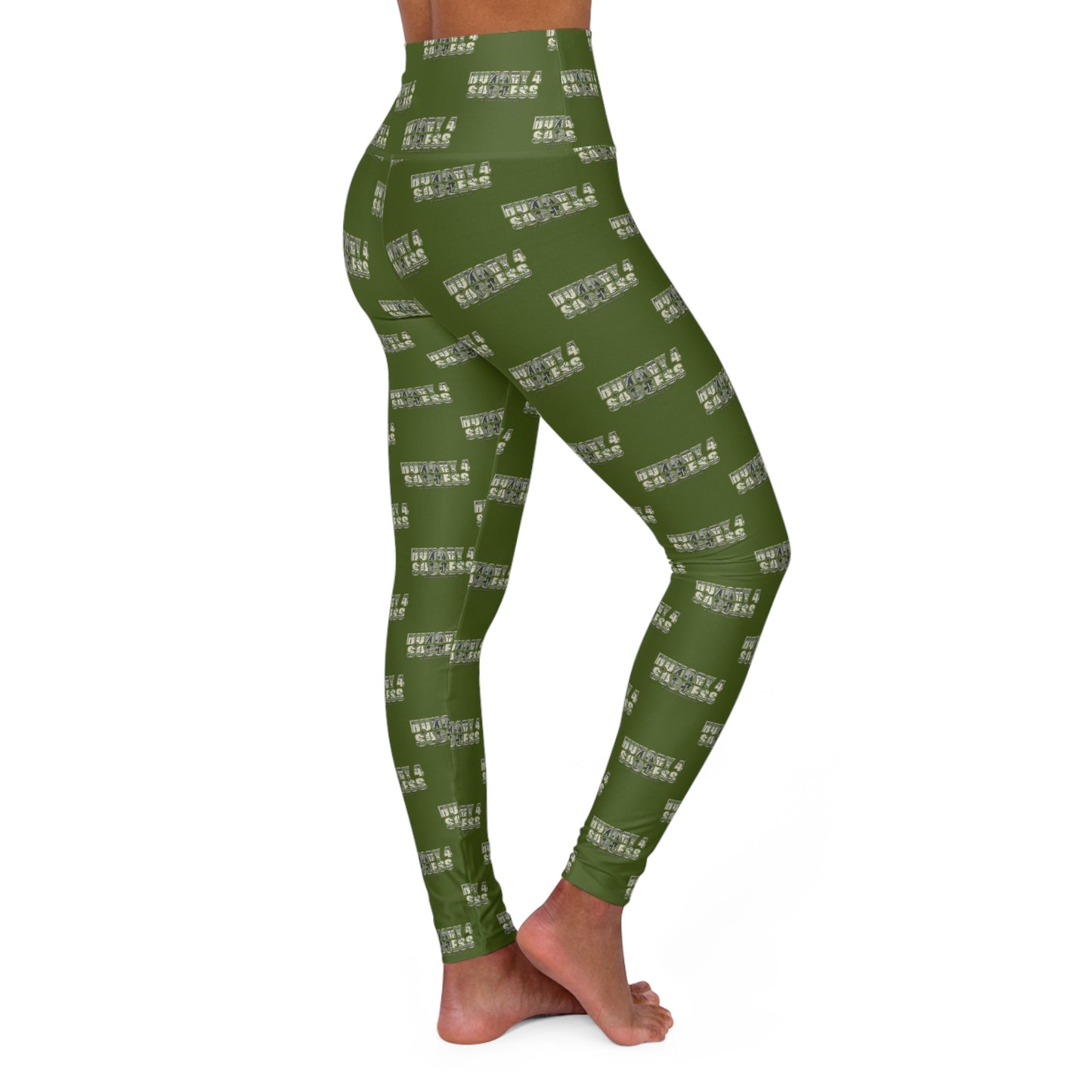 Hungry 4 Success Military Green High-Waisted Yoga Leggings — All-Over Print
