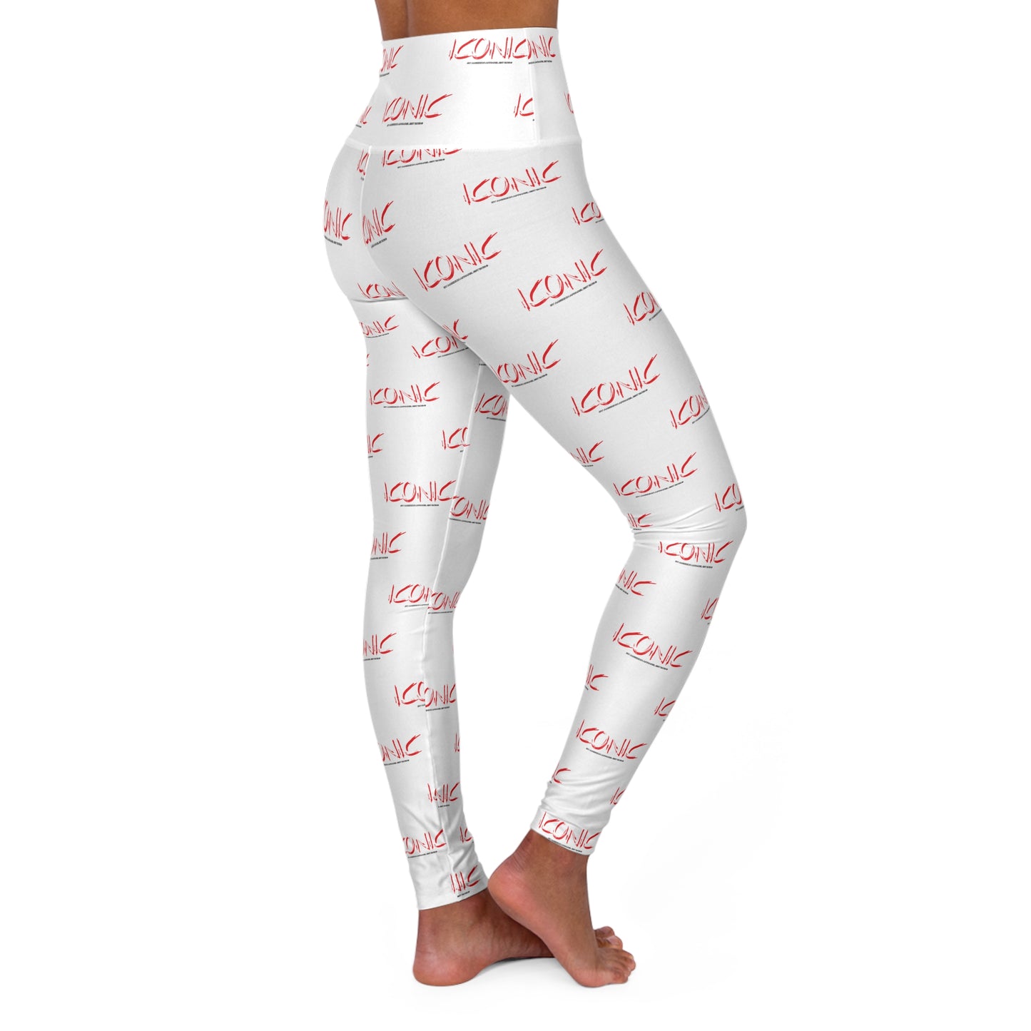 Iconic White High-Waisted Yoga Leggings — All-Over Print