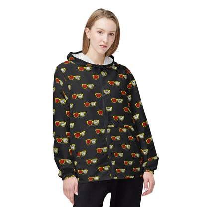 Proud Geek repeat logo Windbreaker Jacket | all-over print Black
