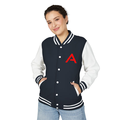Ambizion Apparel Signature Red Logo Letterman Jacket | Black White Varsity Jacket