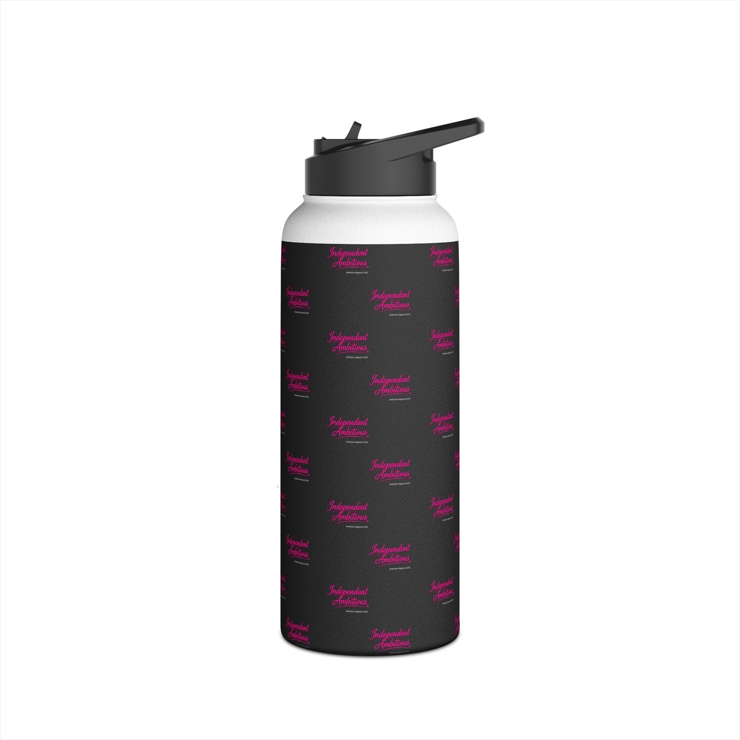 Independent and Ambitious  Stainless Water Bottle — Black Pattern with Pink