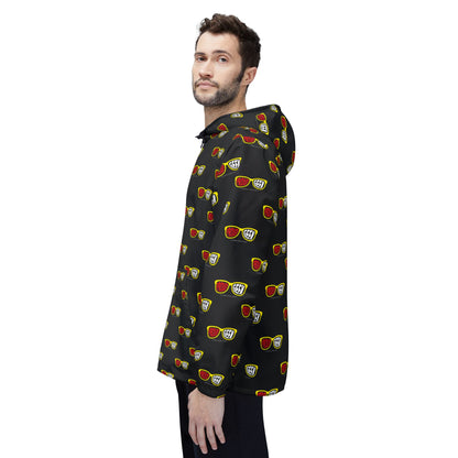 Proud Geek repeat logo Windbreaker Jacket | all-over print Black