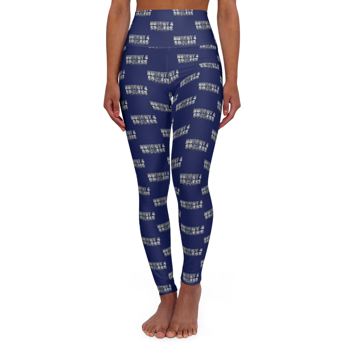 Hungry 4 Success Navy High-Waisted Yoga Leggings — All-Over Print