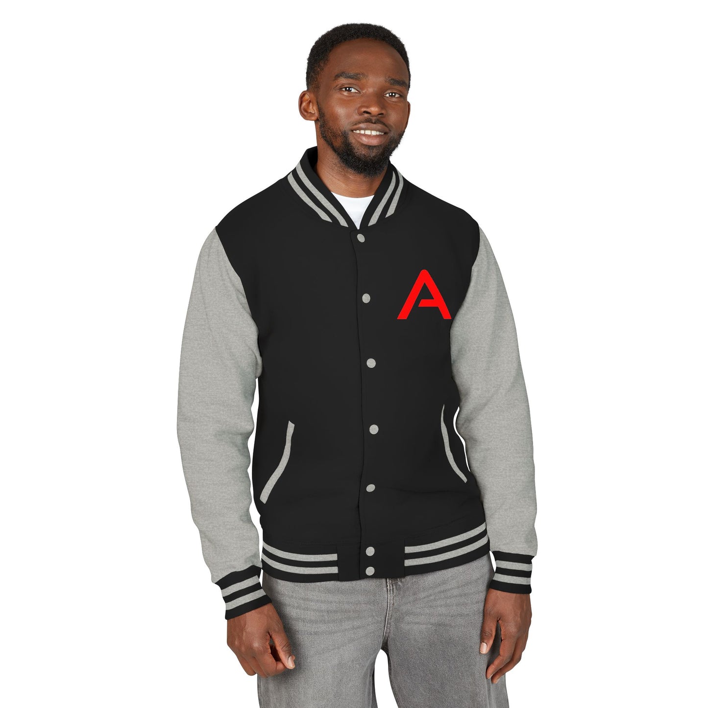 Ambizion Apparel Signature Red Logo Letterman Jacket | Black White Varsity Jacket