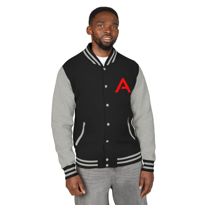 Ambizion Apparel Signature Red Logo Letterman Jacket | Black White Varsity Jacket