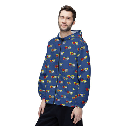 Proud Geek repeat logo Windbreaker Jacket | all-over print Blue