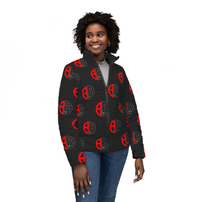 Ambizion Apparel Signature Monogram Black Collar Puffer Jacket- Black