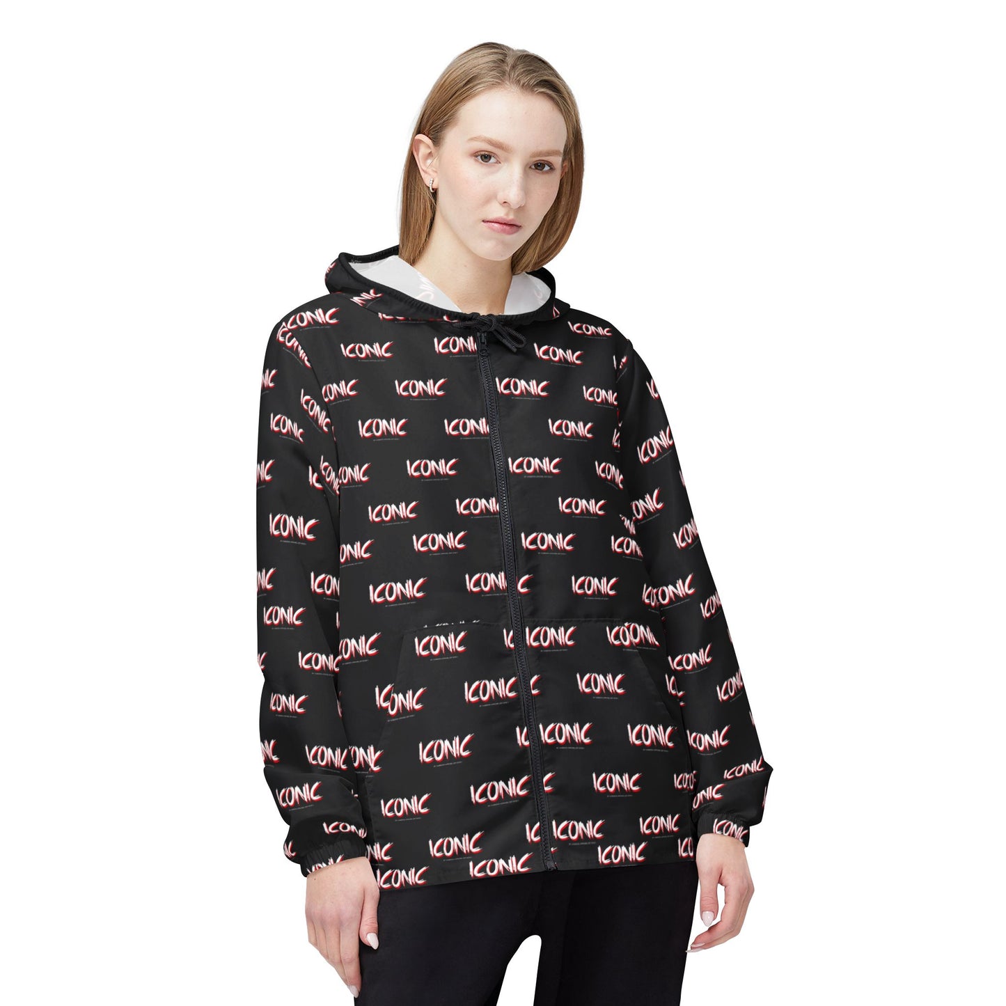 ICONIC repeat logo Windbreaker Jacket | all-over print Black