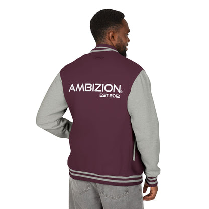Ambizion Apparel Signature White Logo Letterman Jacket | Black White Varsity Jacket