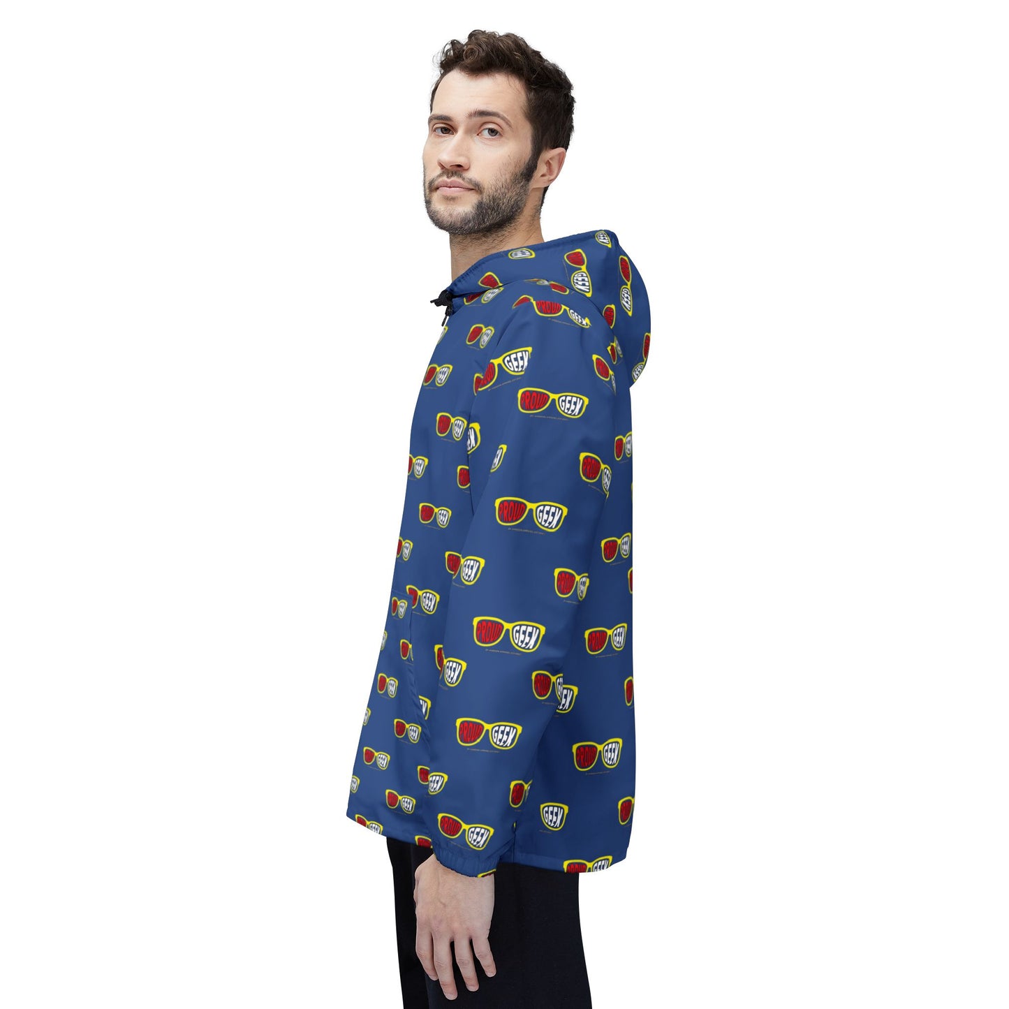 Proud Geek repeat logo Windbreaker Jacket | all-over print Blue