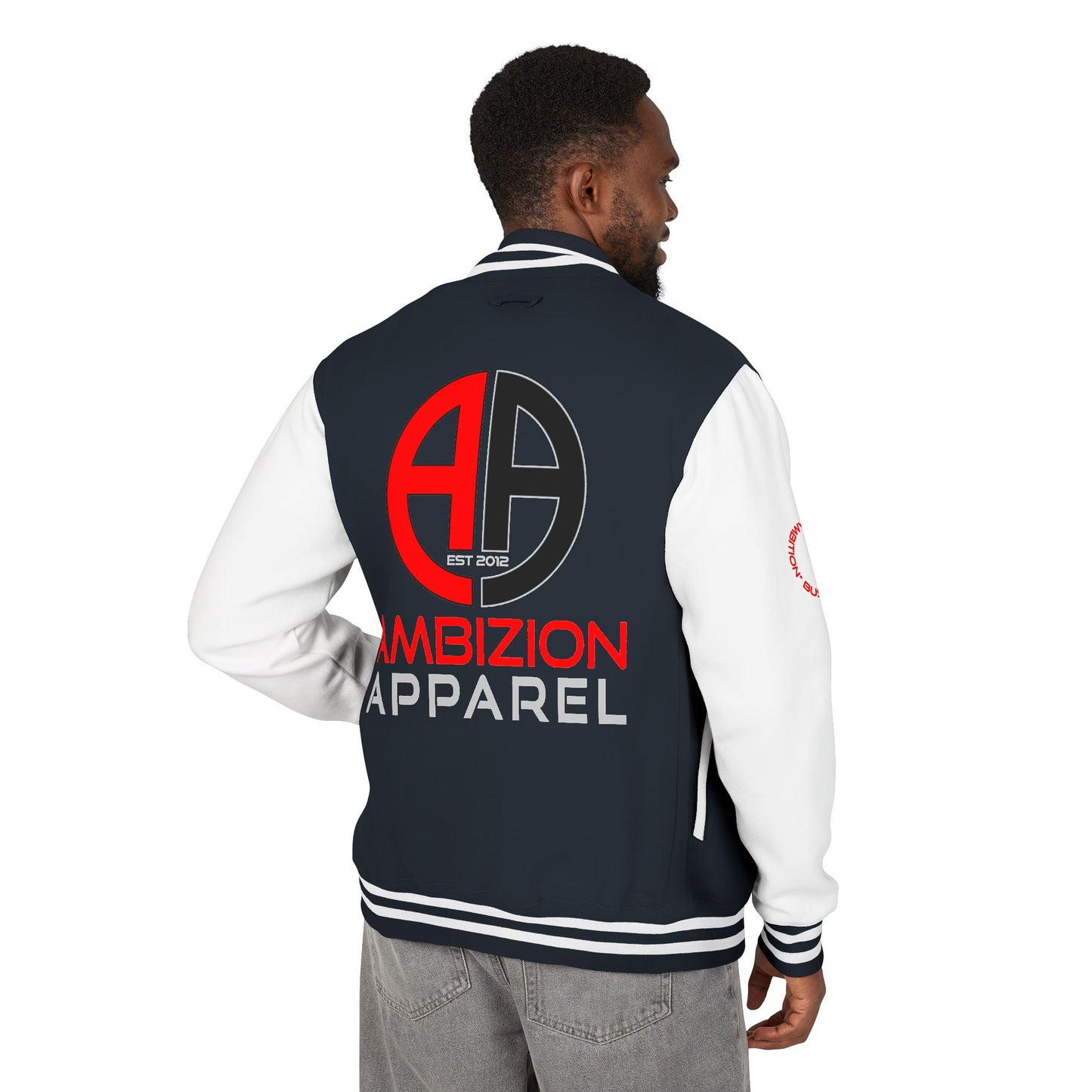 Ambizion Apparel Logo Letterman Jacket | Black White Varsity Jacket