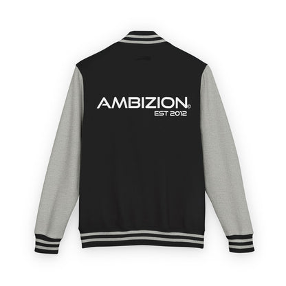 Ambizion Apparel Signature White Logo Letterman Jacket | Black White Varsity Jacket