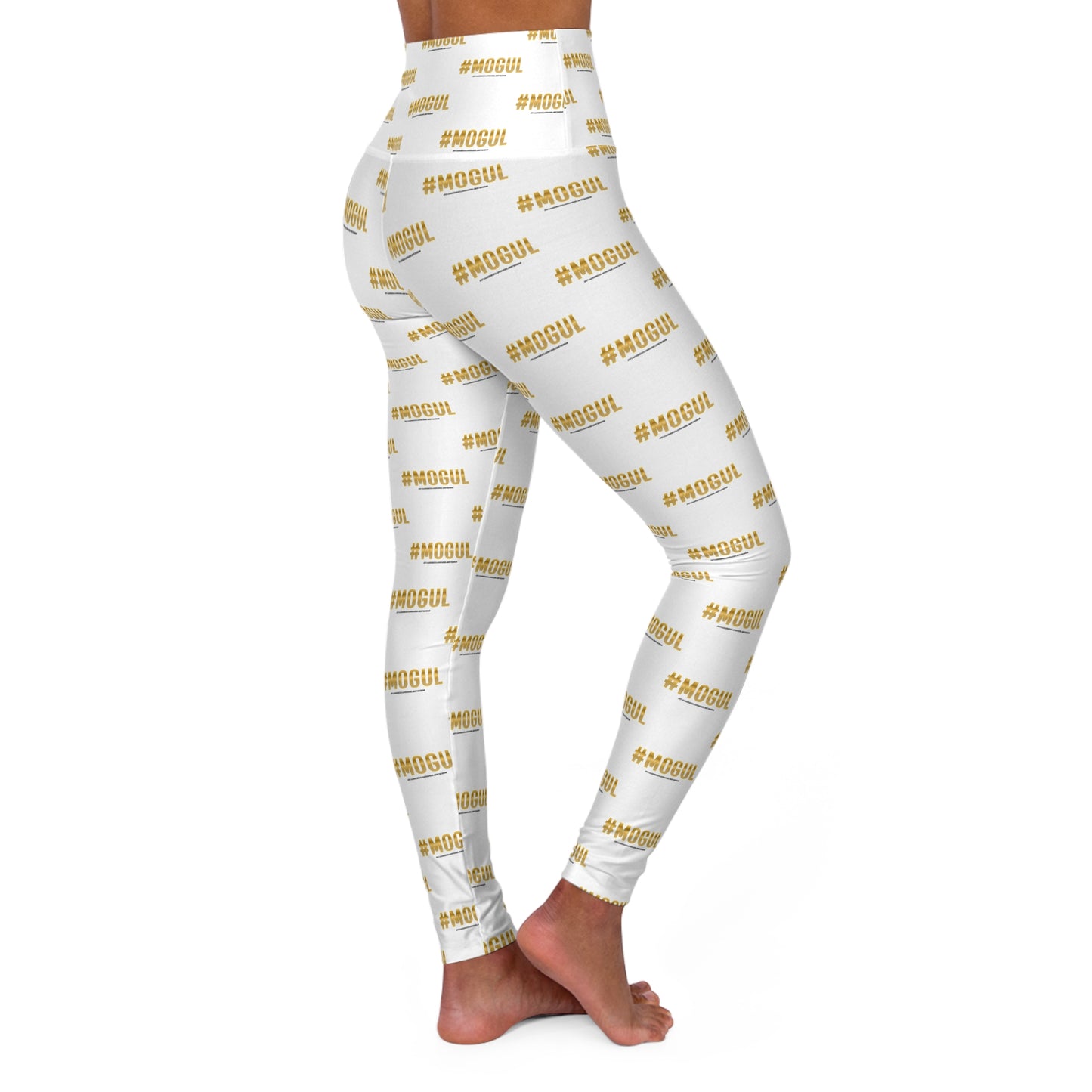 #Mogul White High-Waisted Yoga Leggings — All-Over Print