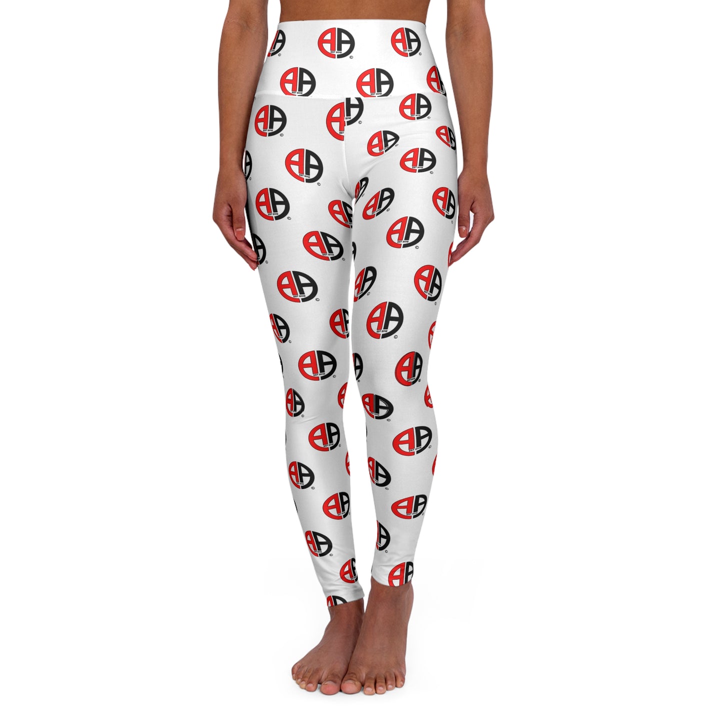 Ambizion Apparel Signature White High-Waisted Yoga Leggings — All-Over Print