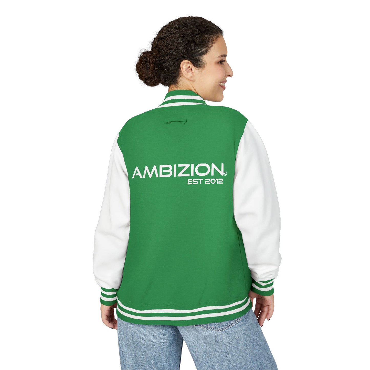 Ambizion Apparel Signature White Logo Letterman Jacket | Black White Varsity Jacket