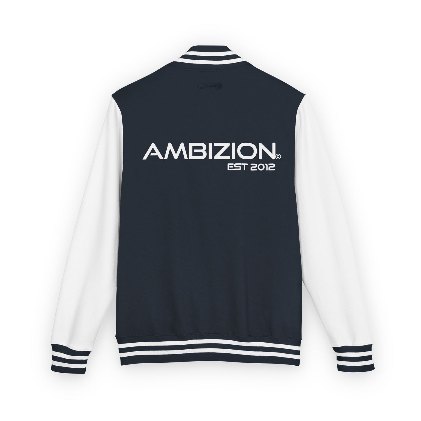 Ambizion Apparel Signature White Logo Letterman Jacket | Black White Varsity Jacket
