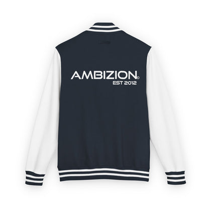 Ambizion Apparel Signature White Logo Letterman Jacket | Black White Varsity Jacket