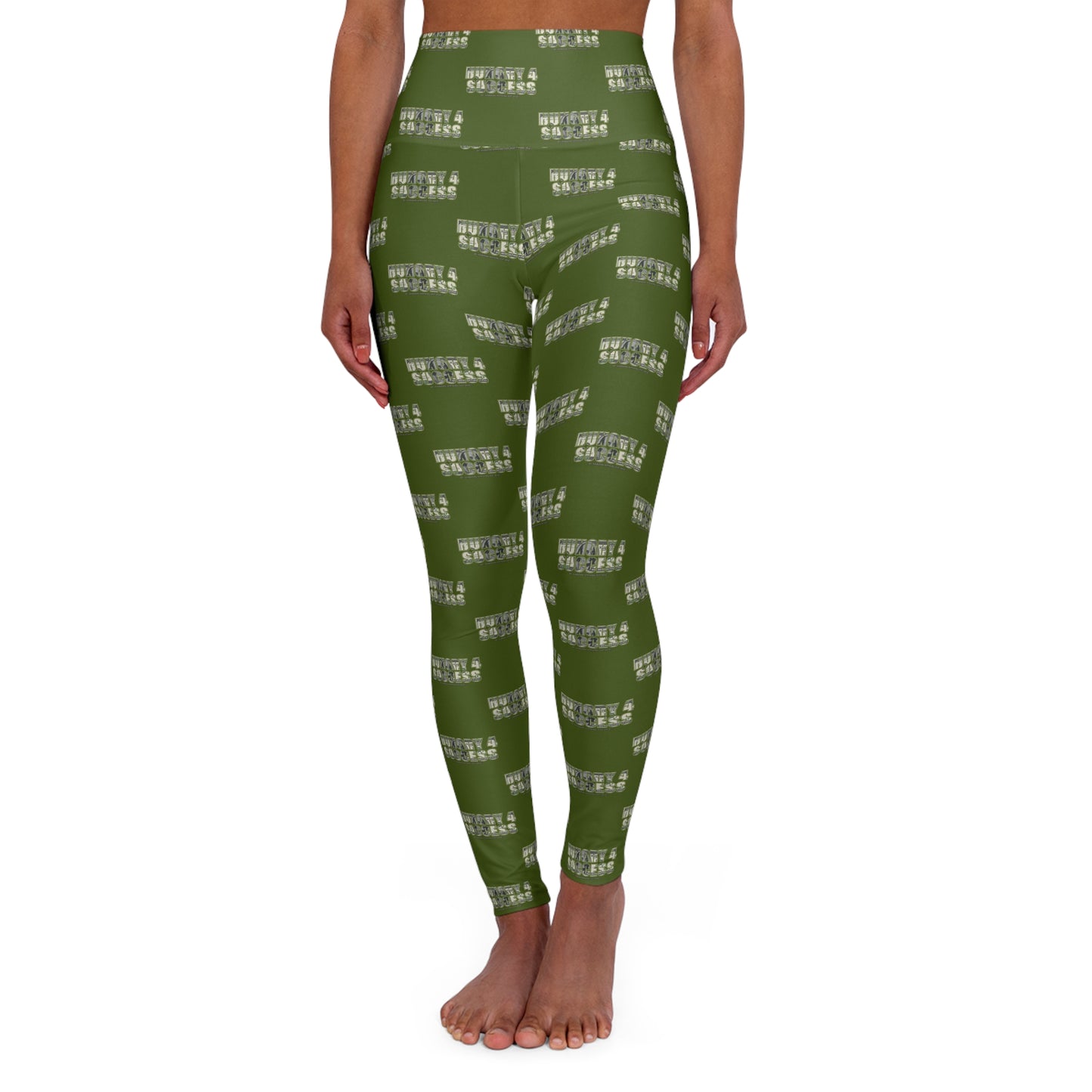 Hungry 4 Success Military Green High-Waisted Yoga Leggings — All-Over Print