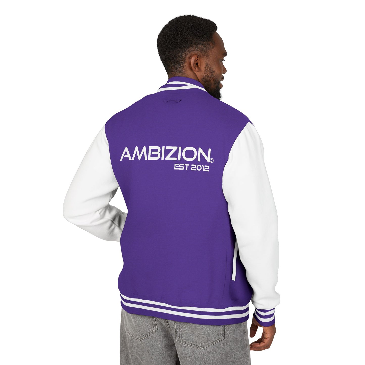 Ambizion Apparel Signature White Logo Letterman Jacket | Black White Varsity Jacket