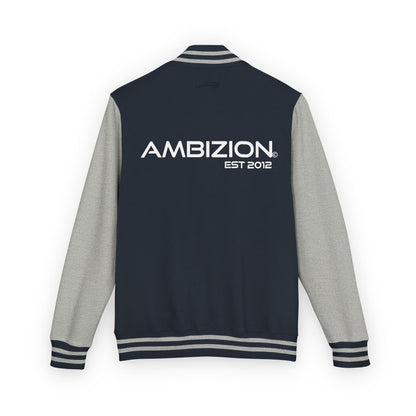 Ambizion Apparel Signature White Logo Letterman Jacket | Black White Varsity Jacket