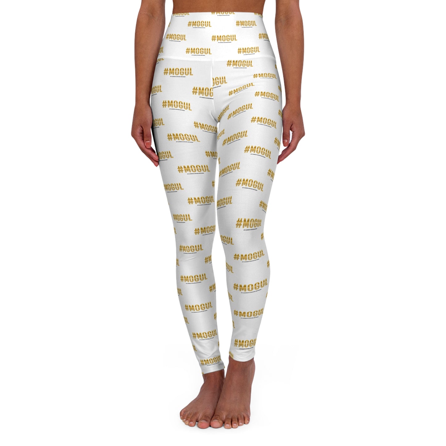 #Mogul White High-Waisted Yoga Leggings — All-Over Print