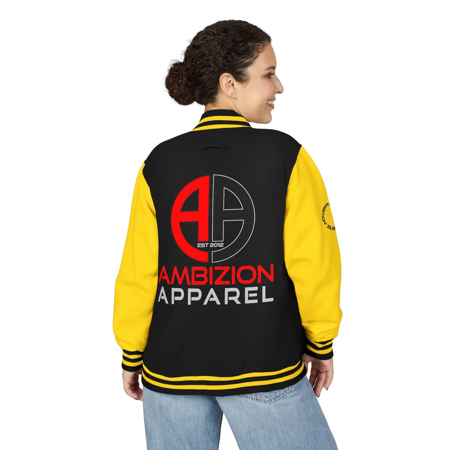 Ambizion Apparel Logo Letterman Jacket | Black White Varsity Jacket