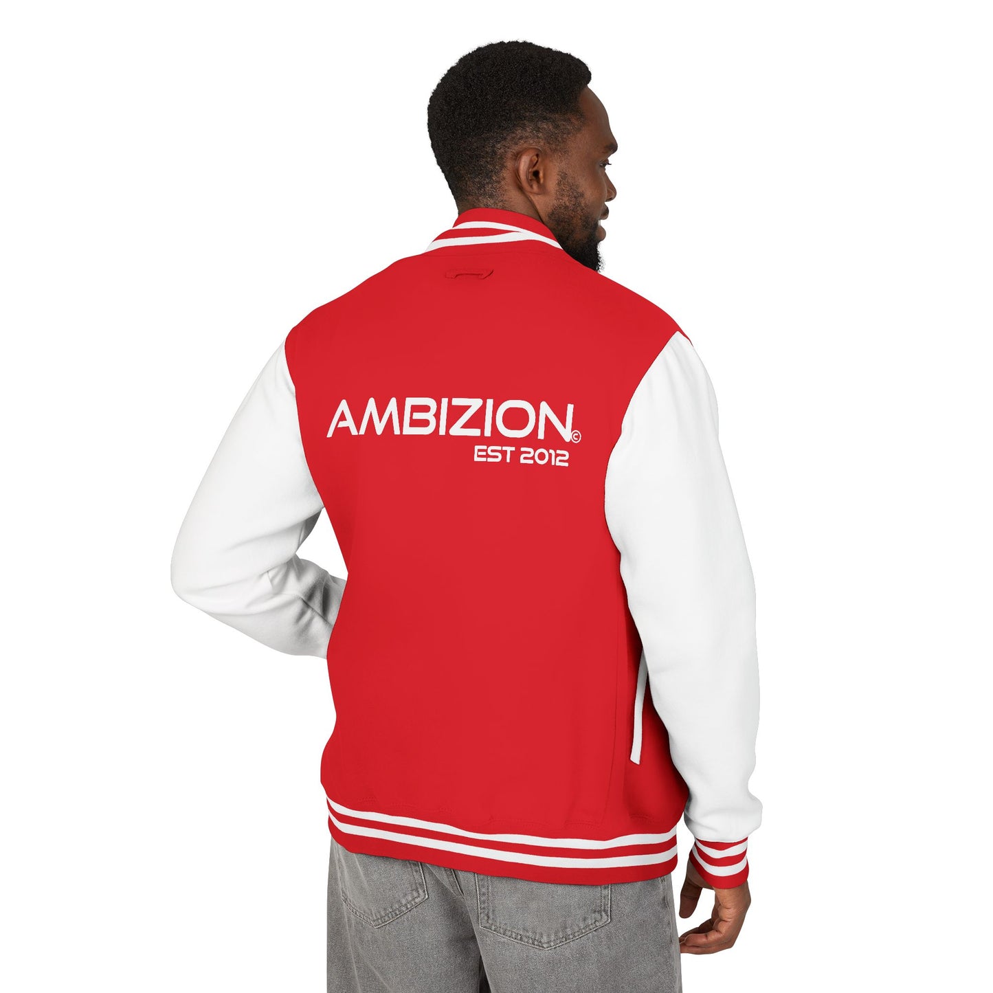 Ambizion Apparel Signature White Logo Letterman Jacket | Black White Varsity Jacket