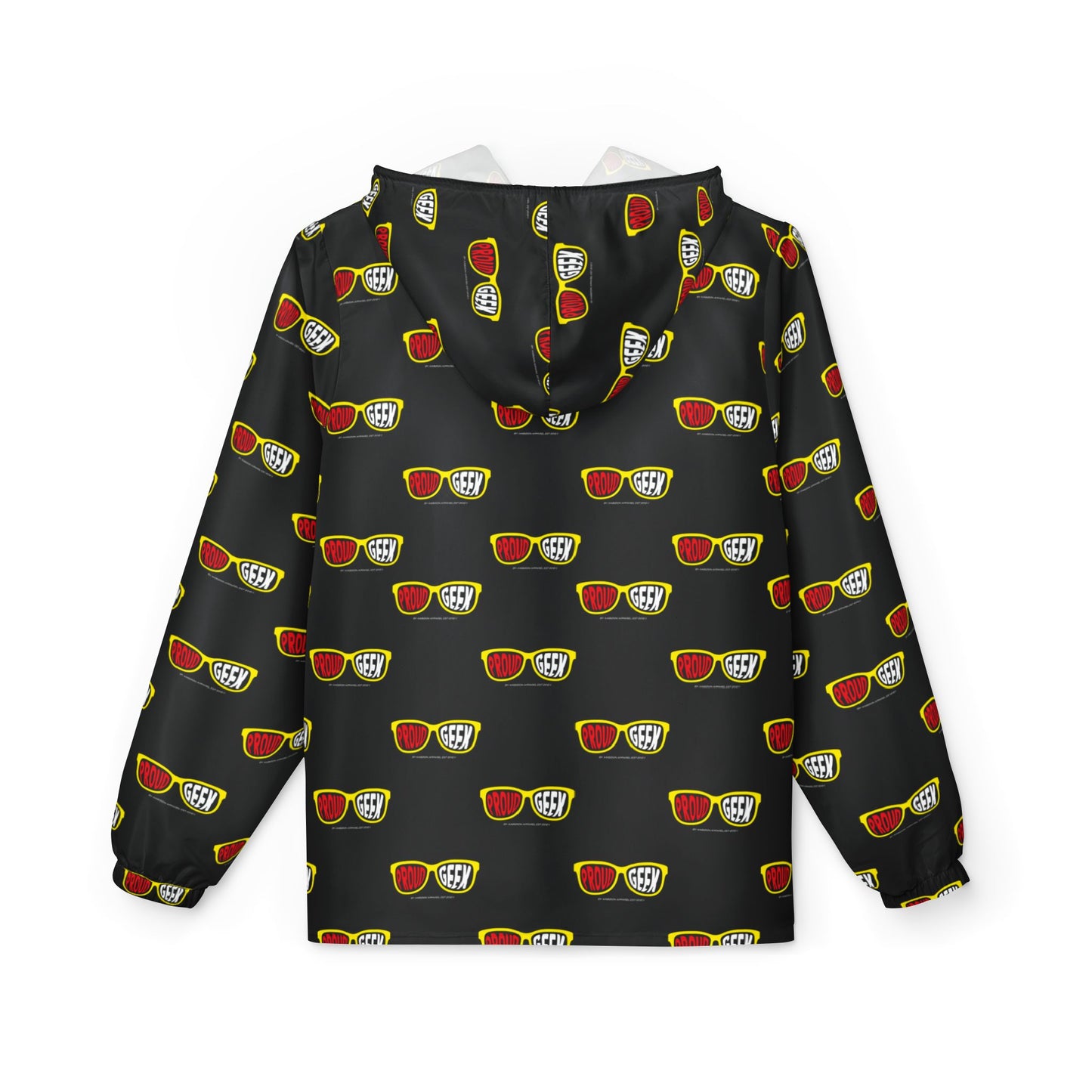 Proud Geek repeat logo Windbreaker Jacket | all-over print Black