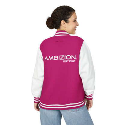 Ambizion Apparel Signature White Logo Letterman Jacket | Black White Varsity Jacket