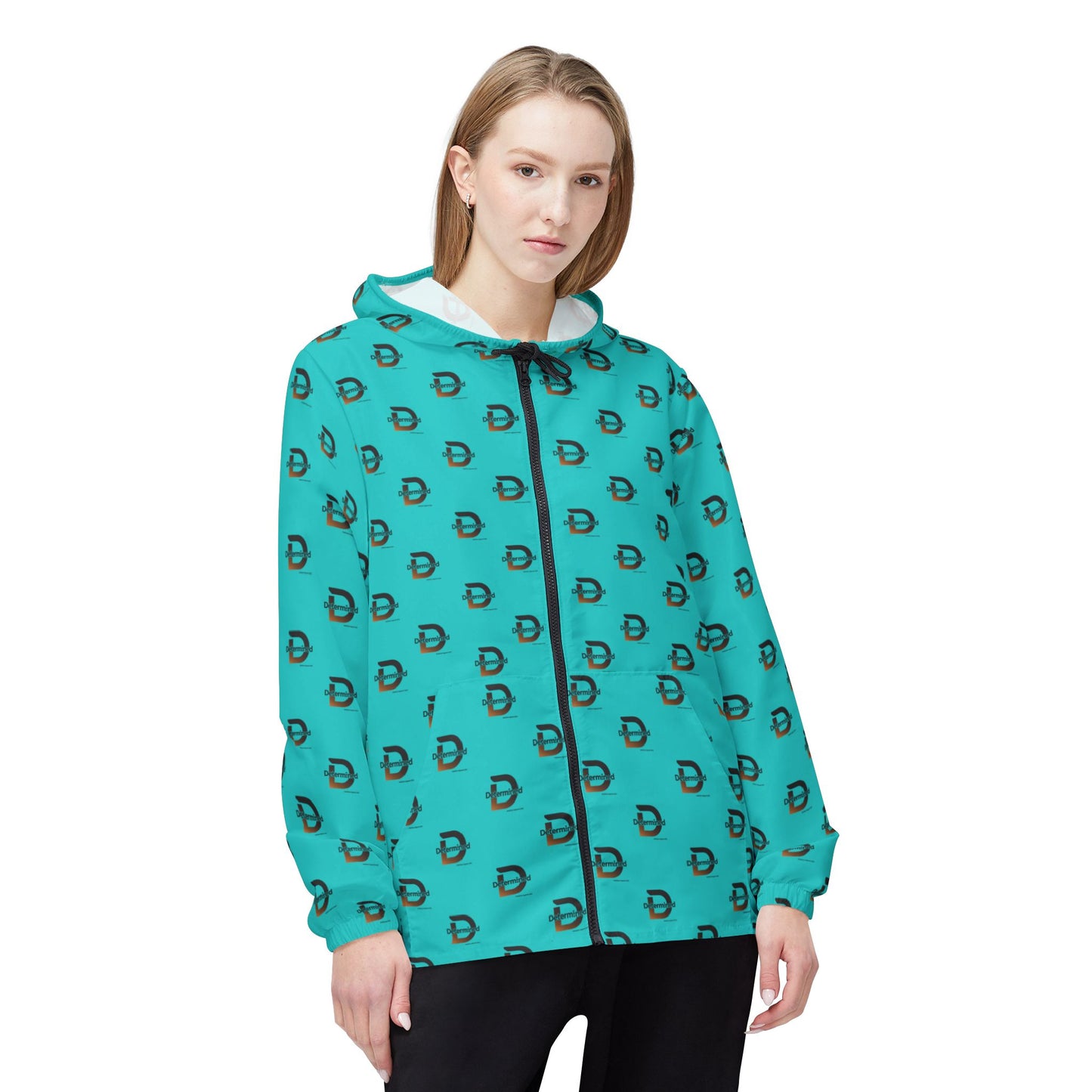 Determined repeat logo Windbreaker Jacket | all-over print Blue Green