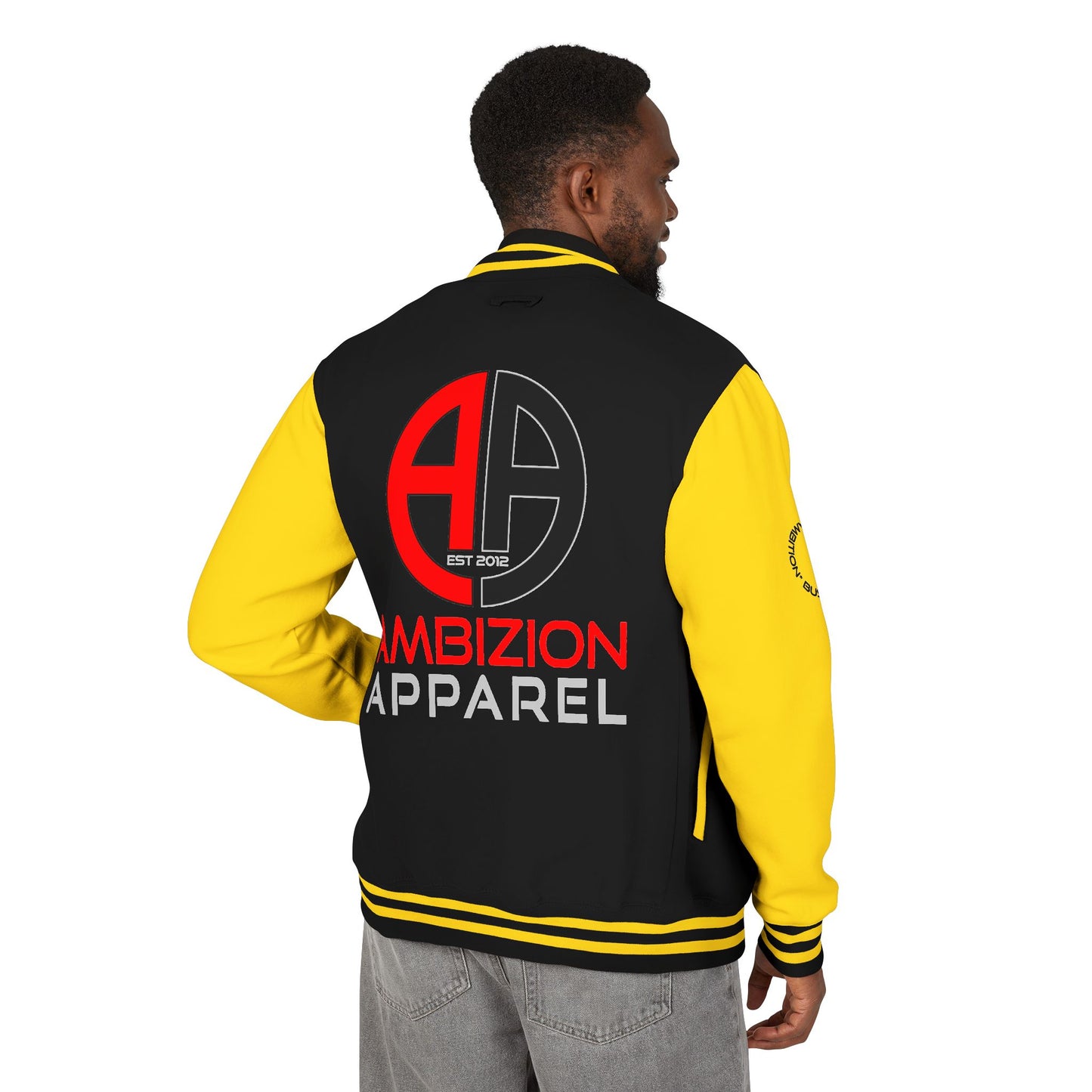 Ambizion Apparel Logo Letterman Jacket | Black White Varsity Jacket