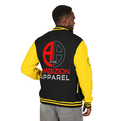 Ambizion Apparel Logo Letterman Jacket | Black White Varsity Jacket