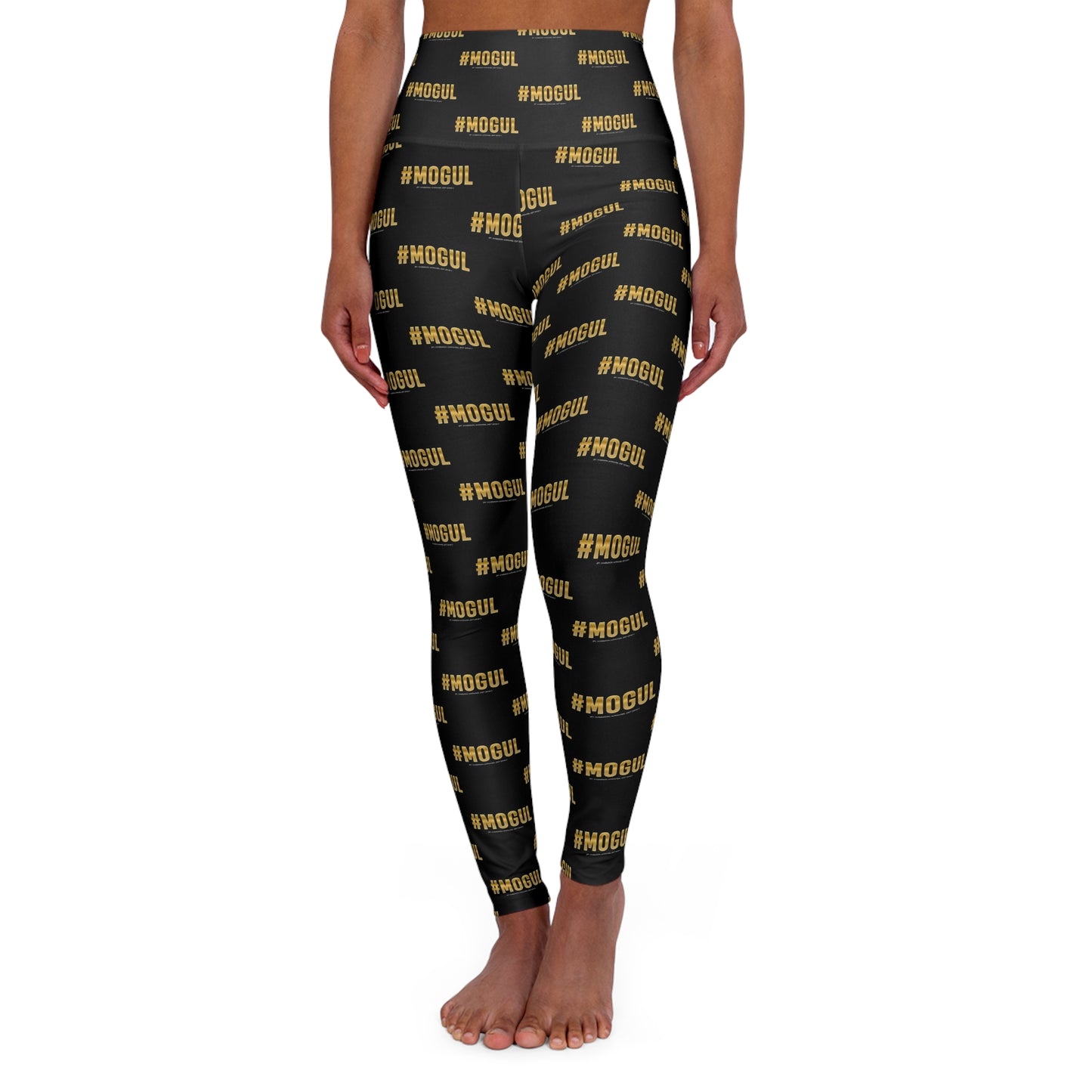 #Mogul Black High-Waisted Yoga Leggings — All-Over Print