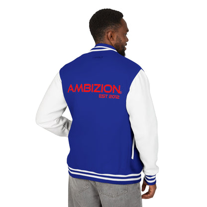 Ambizion Apparel Signature Red Logo Letterman Jacket | Black White Varsity Jacket