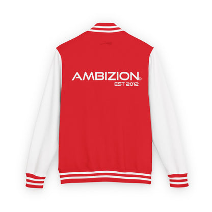 Ambizion Apparel Signature White Logo Letterman Jacket | Black White Varsity Jacket