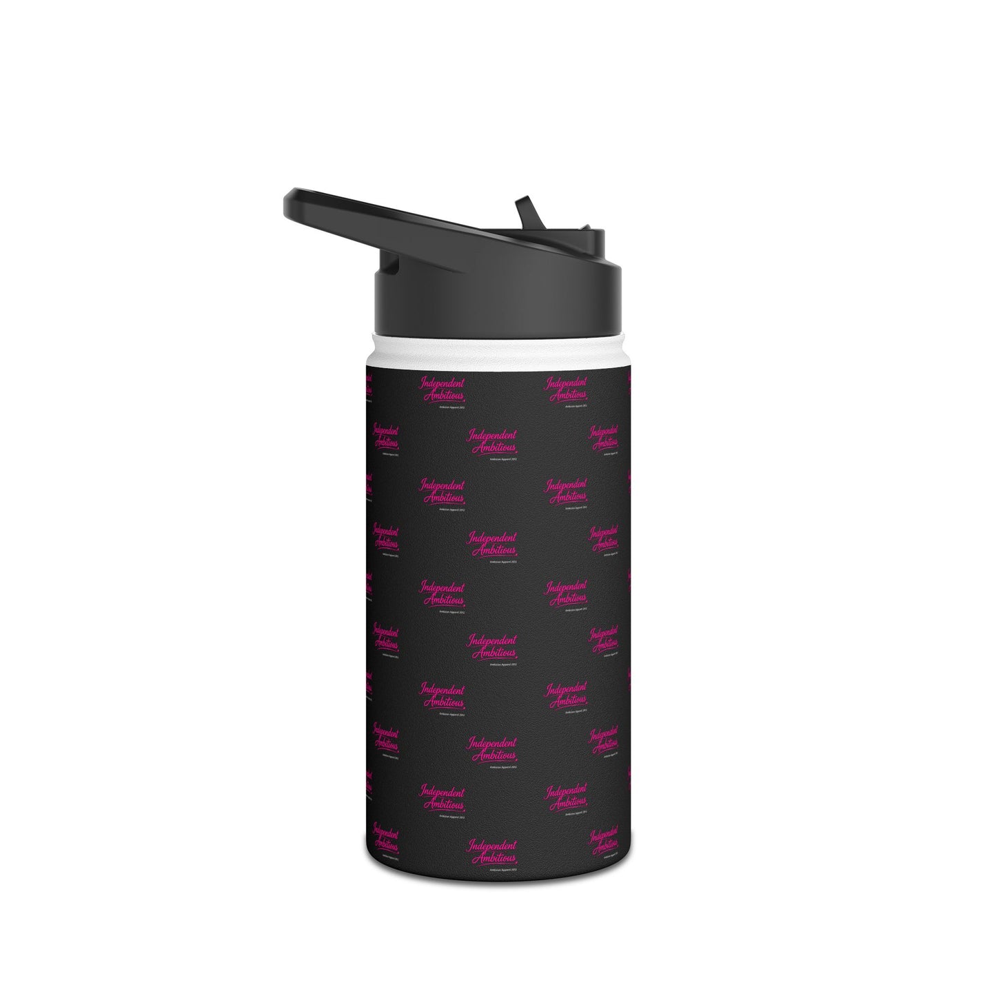 Independent and Ambitious  Stainless Water Bottle — Black Pattern with Pink