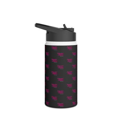 Independent and Ambitious  Stainless Water Bottle — Black Pattern with Pink