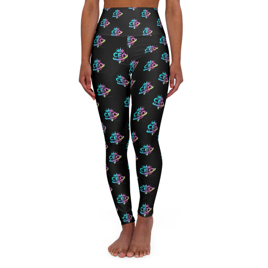 CEO Black High-Waisted Yoga Leggings — All-Over Print