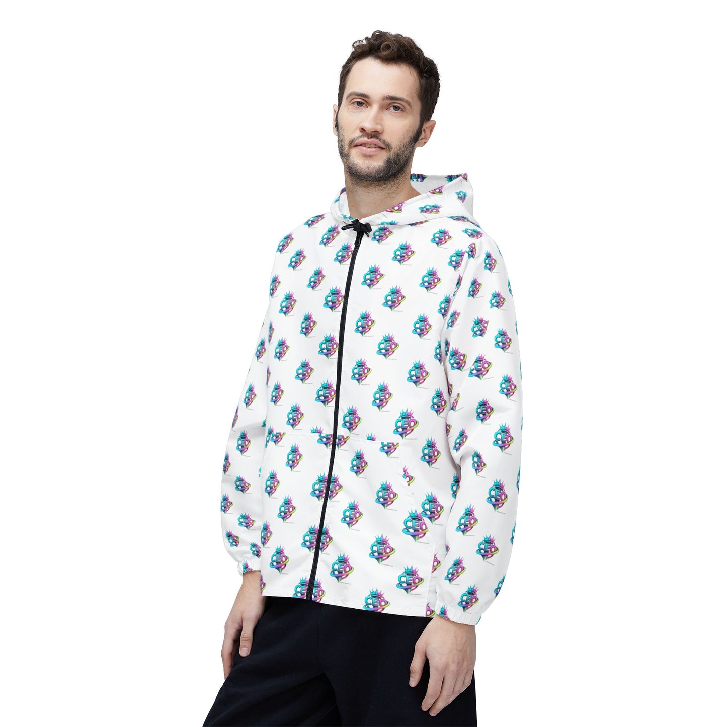 CEO repeat logo Windbreaker Jacket | all-over print White