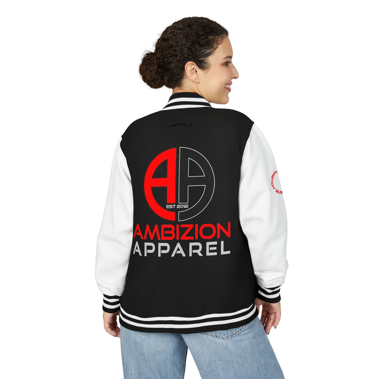 Ambizion Apparel Logo Letterman Jacket | Black White Varsity Jacket