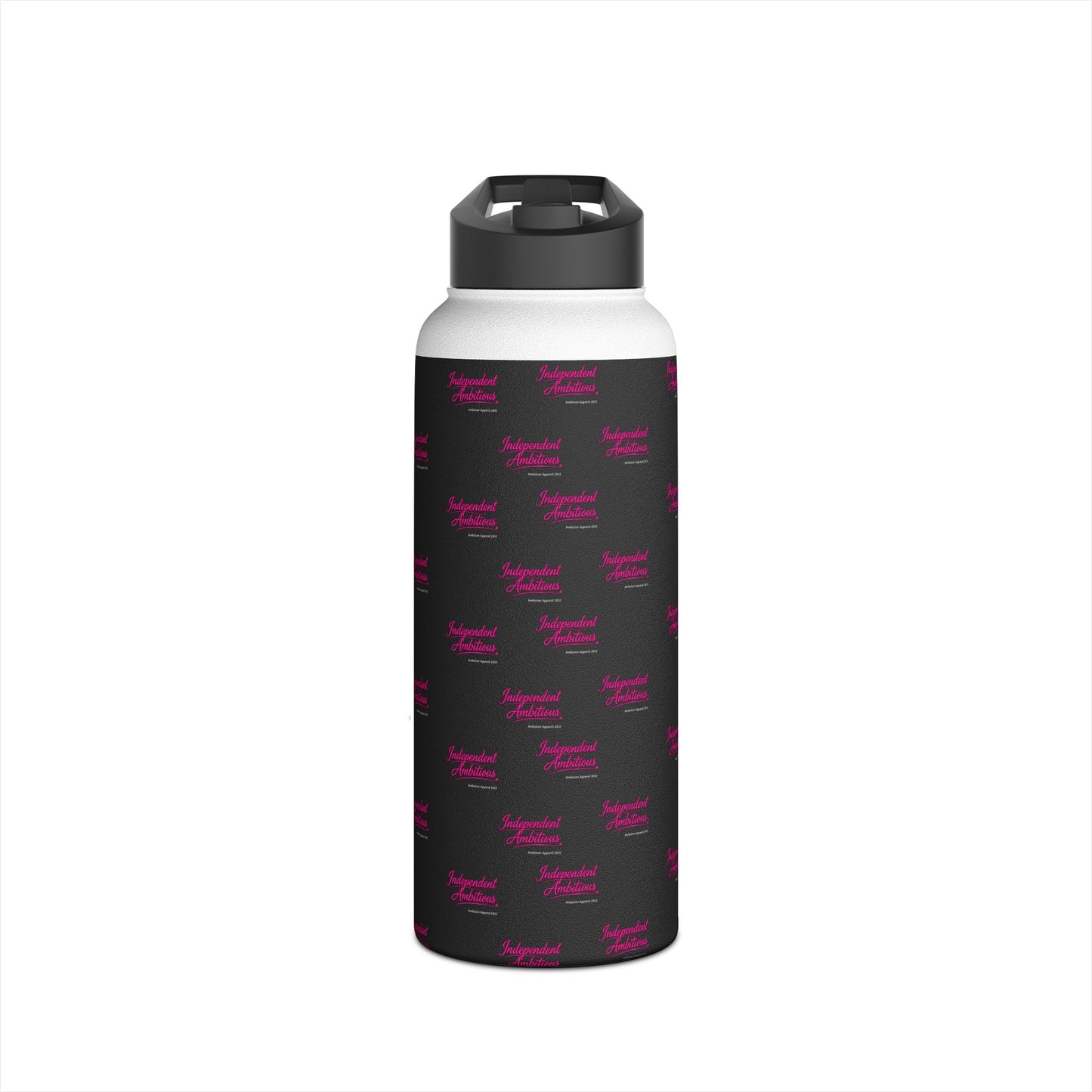 Independent and Ambitious  Stainless Water Bottle — Black Pattern with Pink