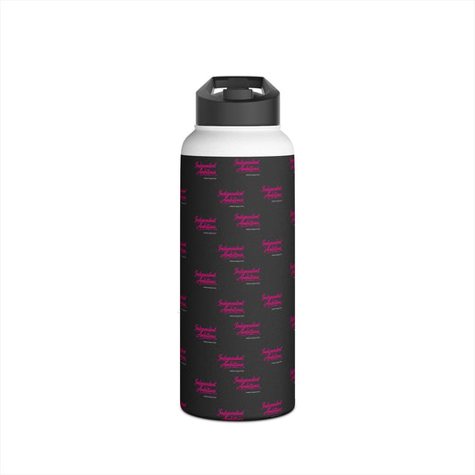 Independent and Ambitious  Stainless Water Bottle — Black Pattern with Pink