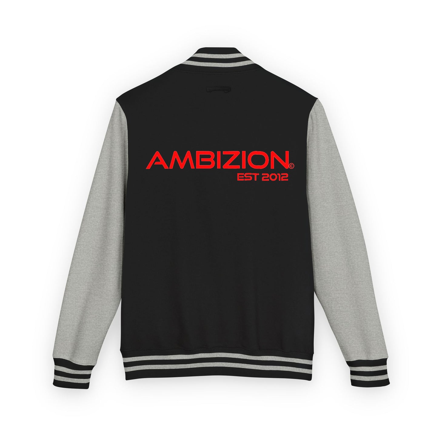 Ambizion Apparel Signature Red Logo Letterman Jacket | Black White Varsity Jacket