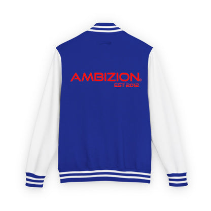 Ambizion Apparel Signature Red Logo Letterman Jacket | Black White Varsity Jacket