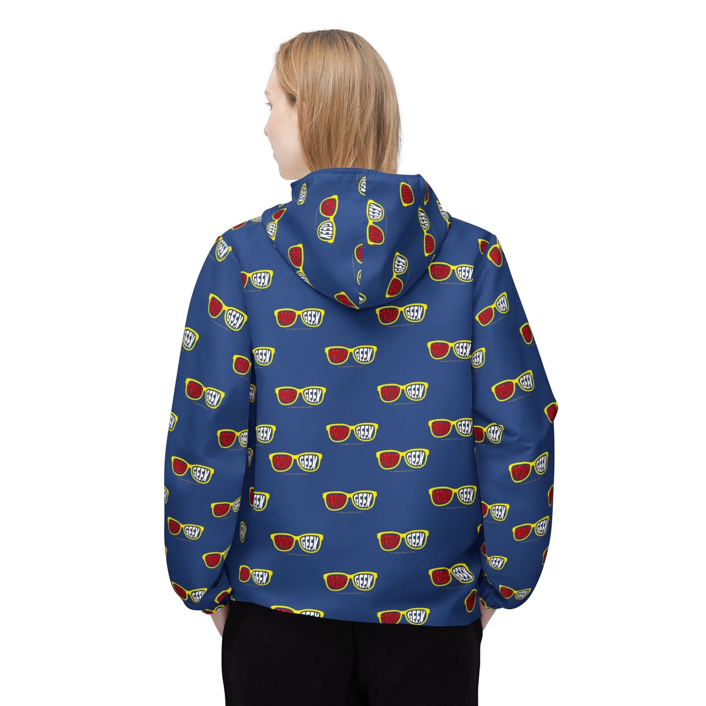 Proud Geek repeat logo Windbreaker Jacket | all-over print Blue