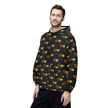 Proud Geek repeat logo Windbreaker Jacket | all-over print Black
