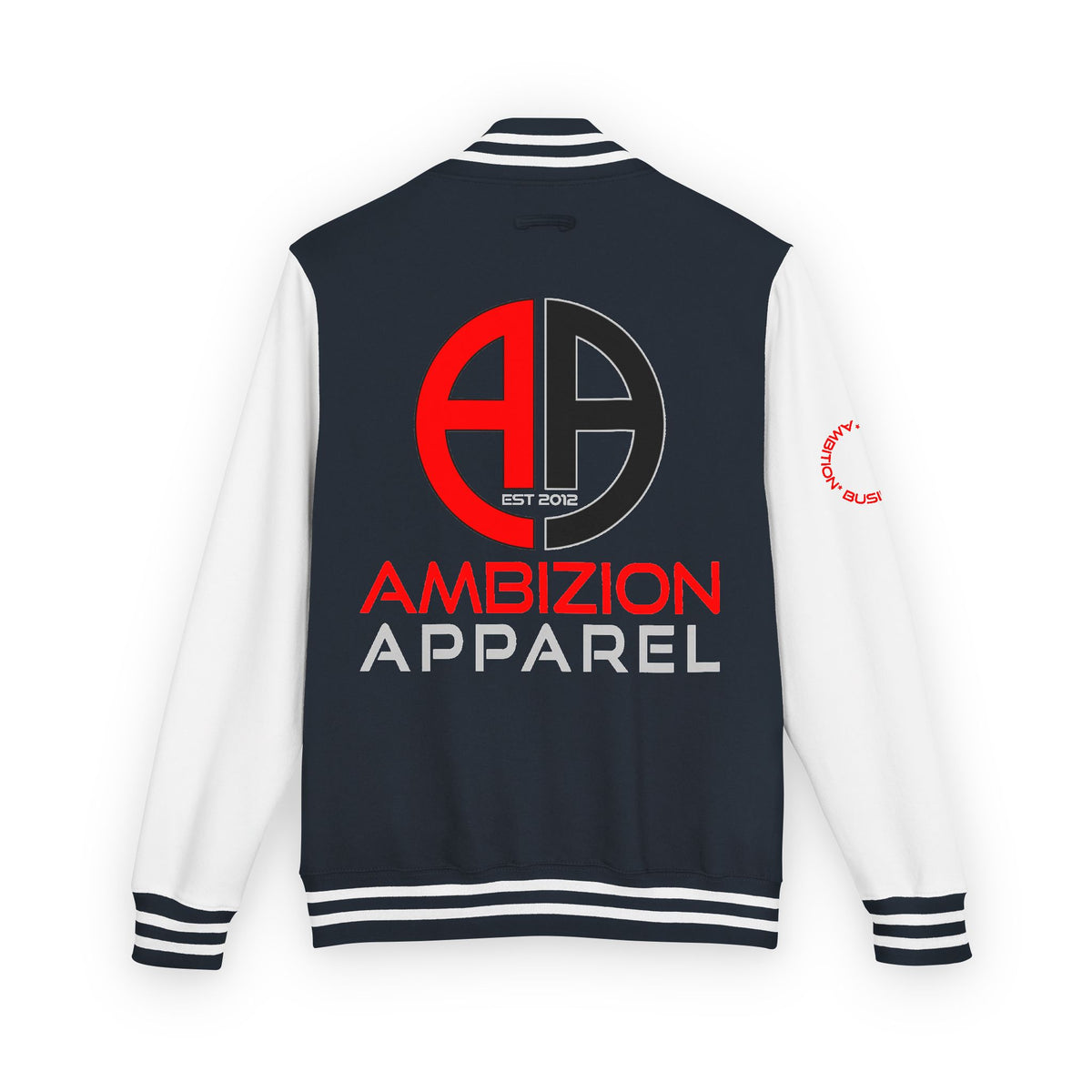 Ambizion Apparel Logo Letterman Jacket | Black White Varsity Jacket
